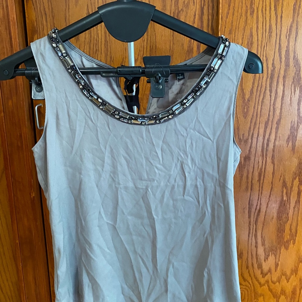 Ann Taylor Gray Tank Top with Beaded Neckline